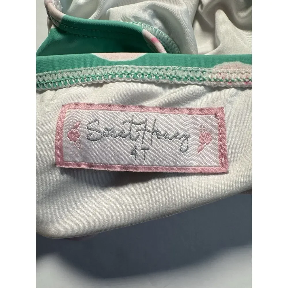 SweetHoney Girls 2 Piece Bikini Swimsuit 4T Mint Pink Sand Dollar Bow Ruffle